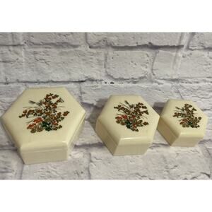 VINTAGE Set Of 3 Stackable Nesting HEXAGON JEWERLY/TRINKET BOX Hong Kong